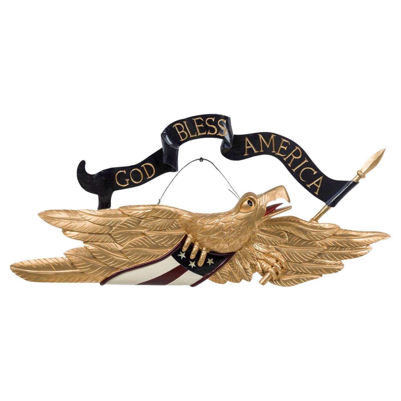 Carved Gilt Wooden Eagle Wall Plaque, Mid-Century Modern, USA, 34