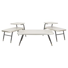Tables d'appoint de style « Mid-Century Modern » signées Lloyd, imitation bois et métal, États-Unis, années 1950