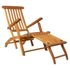 20th Century Outdoor Teak Folding Deck Chairs with Brass Trim