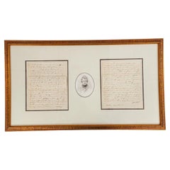 19th Century Federal Print of Letters with Oval Portrait in Gold Frame