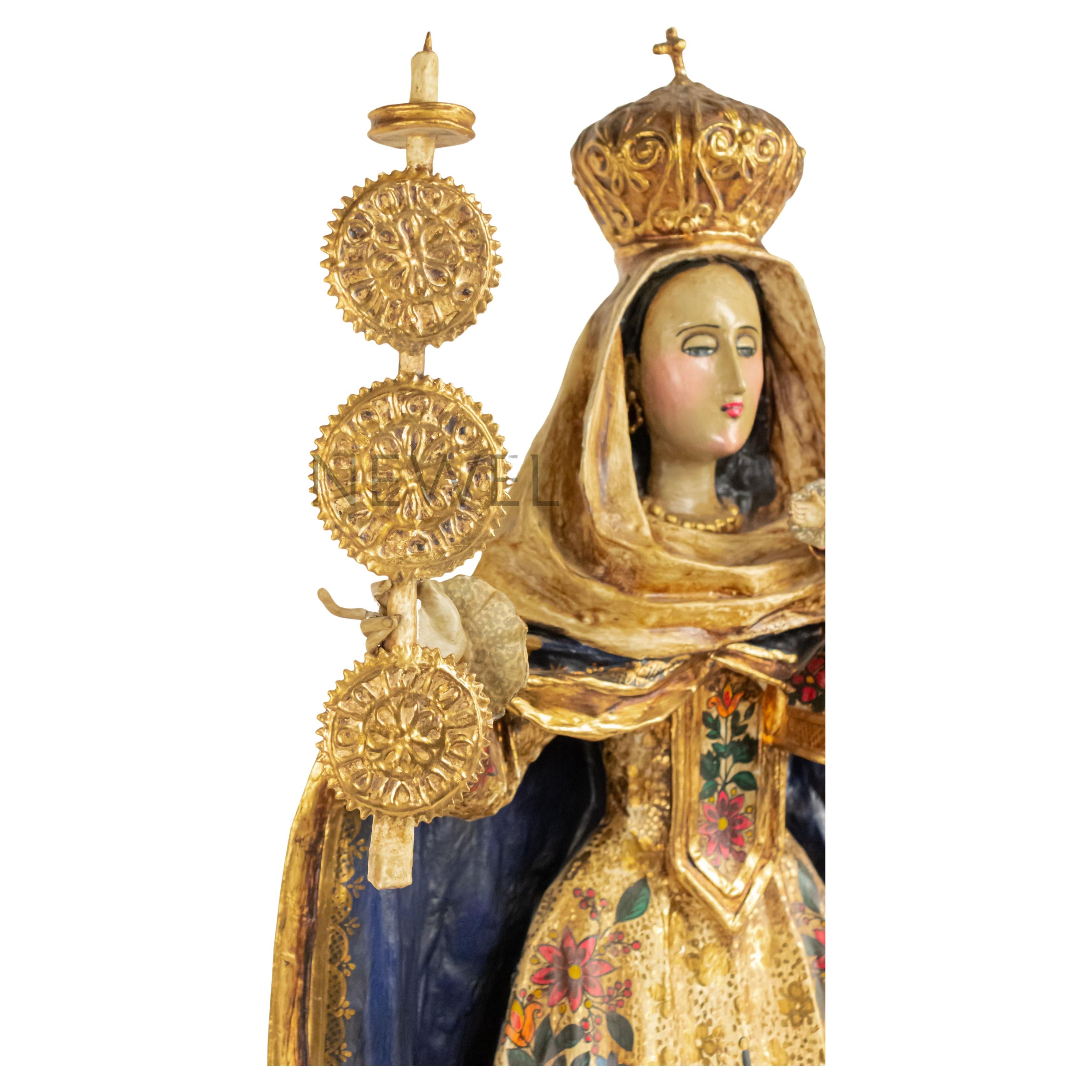 Polychrome Gilt Papier-Mâché Madonna and Child, Renaissance Mexico For Sale