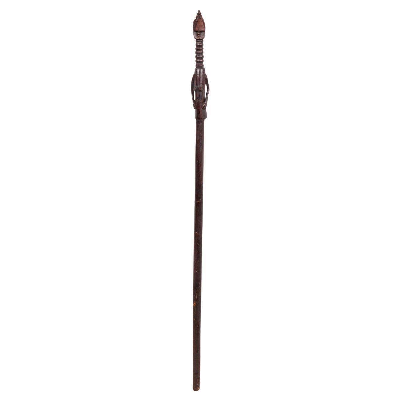 African Figural Carved Cane, 19th Century Tribal Folk Art, Africa