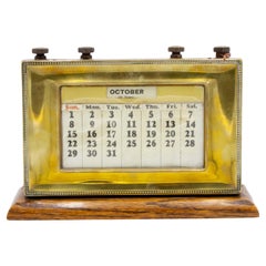 19th Century English Victorian Brass Desk Calendar with Oak Base