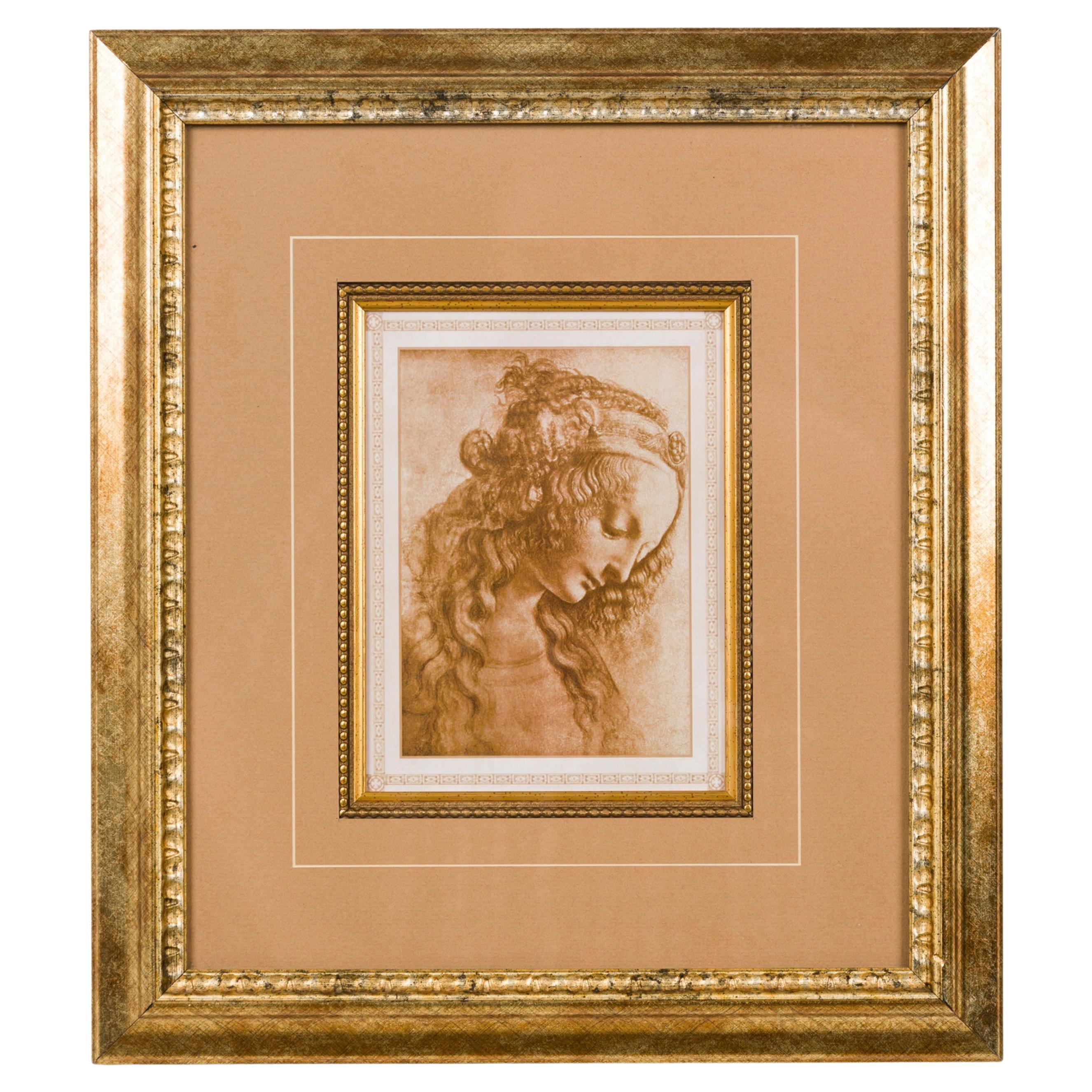 Framed Victorian Print of Sepia Pencil Portrait, 19th Century, USA For Sale