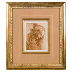 Framed Victorian Print of Sepia Pencil Portrait, 19th Century, USA