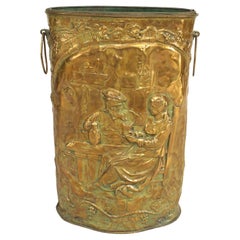 19th Century English Brass Hammered Umbrella Stand, Oval Design