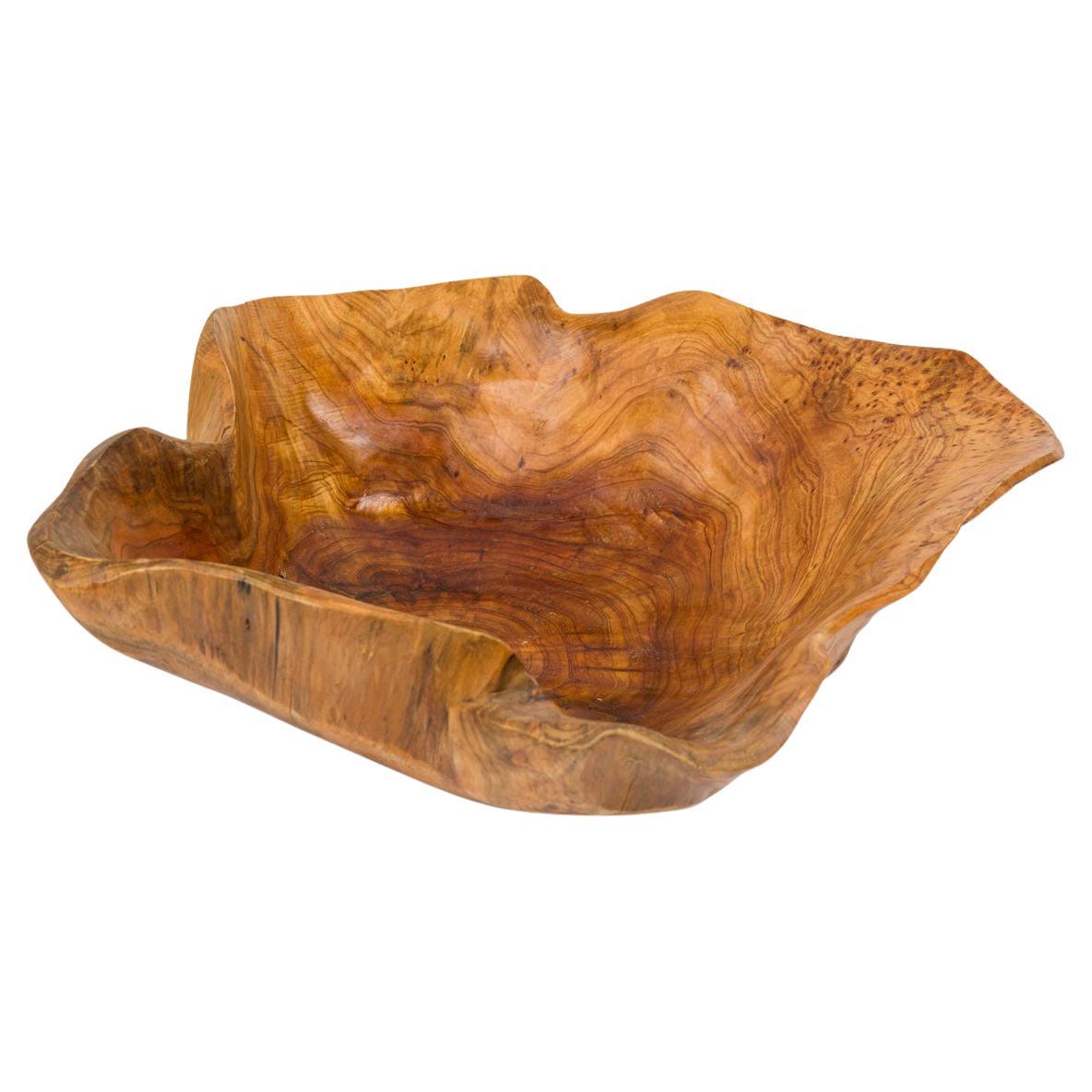 Rustic Olive Wood Decorative Bowl, Carved Centerpiece, 20th Century