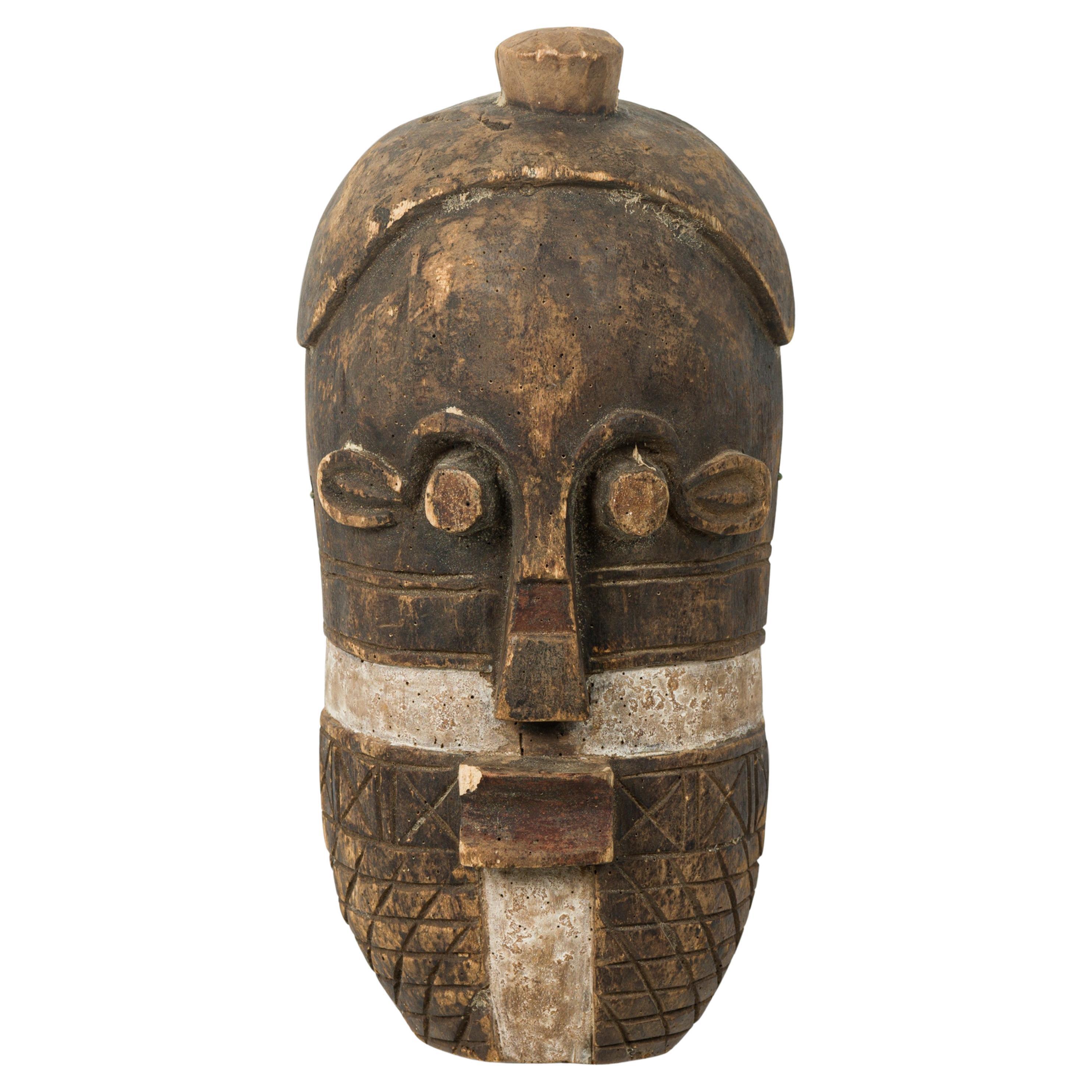 African Grebo Face Mask, Carved Painted Wood, Tribal Art, 1990s