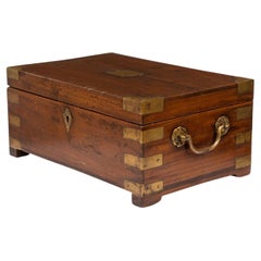 Early 20th Century Anglo-Indian Brass-Bound Teak Box with Hinged Top