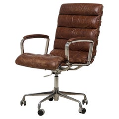RH Oviedo Mid-Century Modern Swivel Desk Chair in Brown Leather