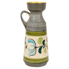 Westdeutsche Keramikvase aus der Mitte des Jahrhunderts, Blumenmuster, graue Glasur, 1960er Jahre