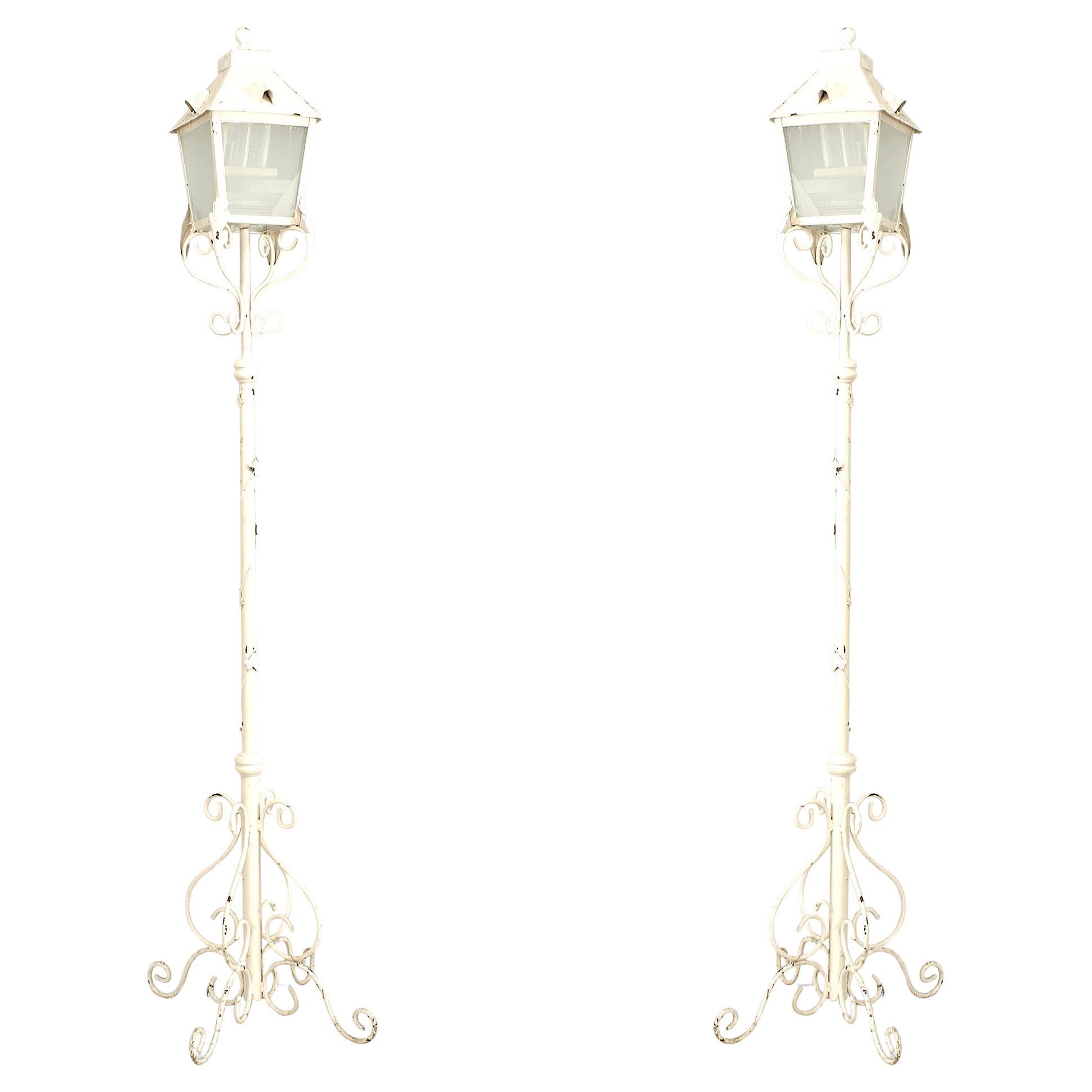 Lámparas de pie victorianas para exterior con parte superior en forma de farol de cristal, siglo XIX en venta