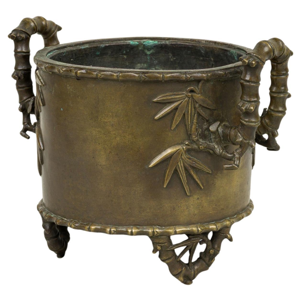 19th Century Japanese Bronze Jardiniere with Bamboo Handles