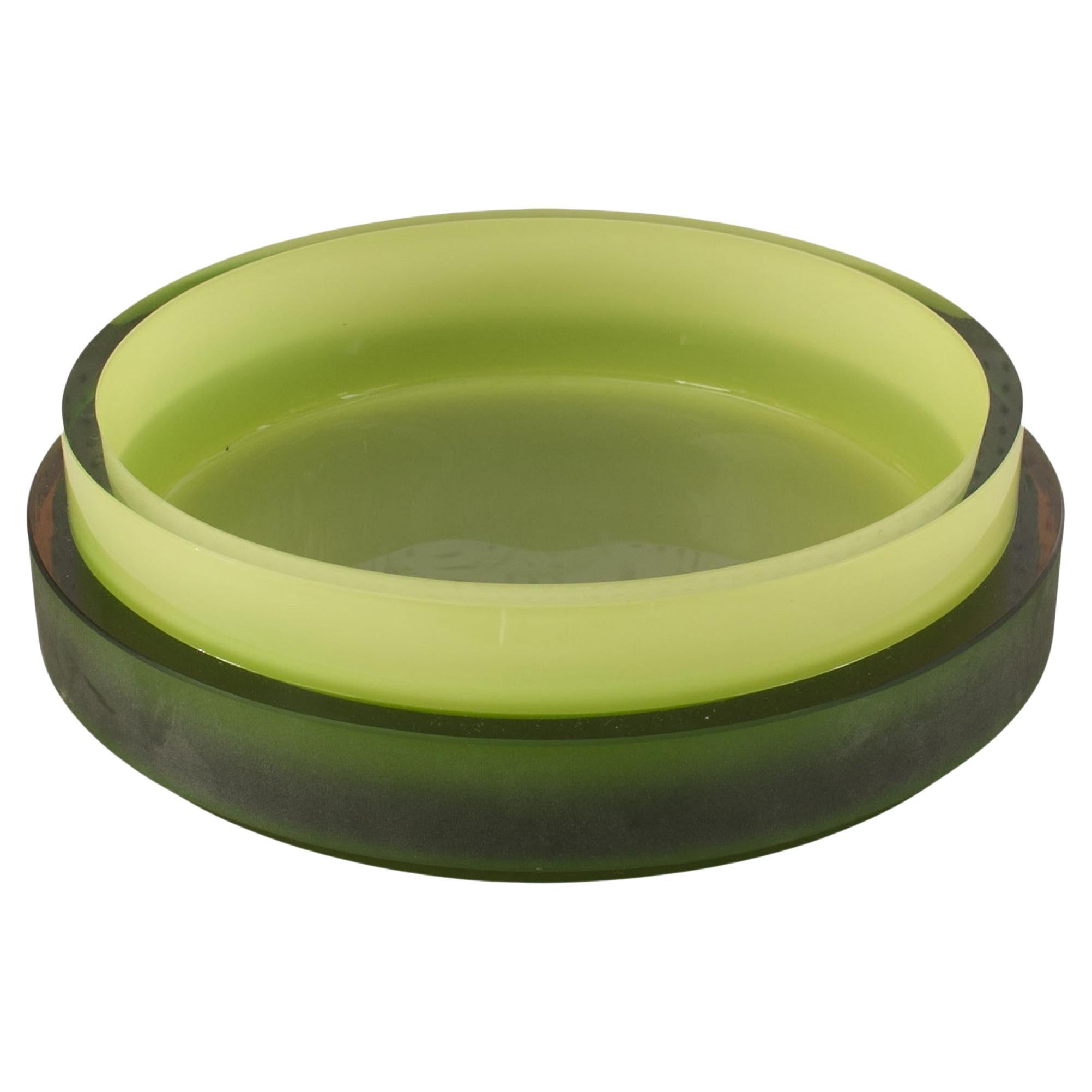 Signed Italian Modern Glass Bowl, Two-Tone Green, 12\