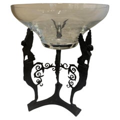 19th Century French Empire Bronze Centerpiece with Glass Bowl & Sphinx