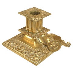 19th Century English Chinese Chippendale Brass Candlestick with Handle