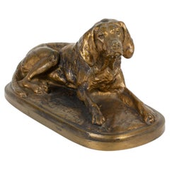 Fremiet 19th Century Victorian Bronze Dog Sculpture with Oval Base