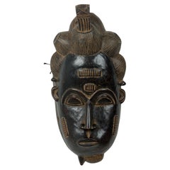 Baule Male Face Mask, Carved Wood, Tribal Art from Ivory Coast