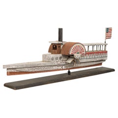 Rustic American Carved Elm Wood Steamboat, Early 20th Century Folk Art