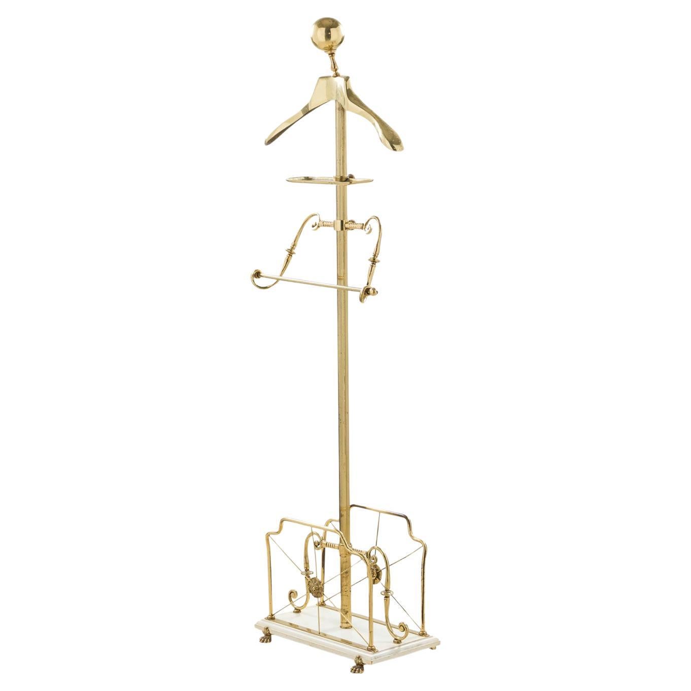 Appendiabiti vittoriano in ottone con base in legno beige, XX secolo, Regno Unito
