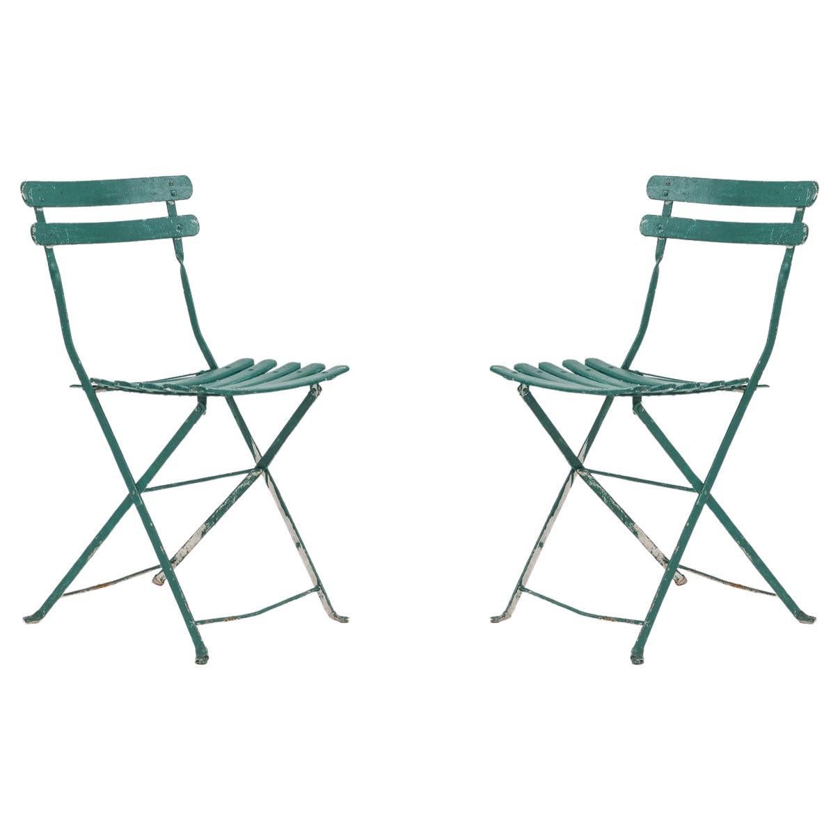 19th Century French Iron Folding Side Chairs, Biedermeier Style For Sale