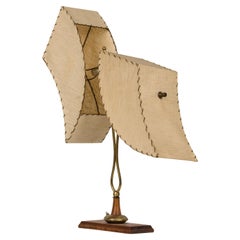 American Mid-Century Walnut and Brass Table Lamp, Twin Fixture, USA