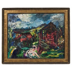 20th Century Country Abstract Landscape Painting, Oil on Canvas