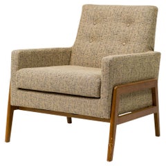 Danish Mid-Century Armchair with Grey/Blue Tweed and Mahogany Frame