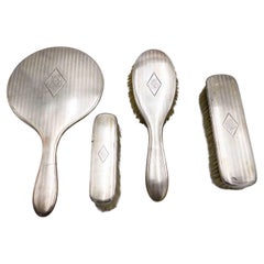 19th Century American Victorian Silver Brush Set with Mirror