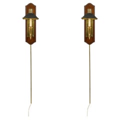 19th Century English Brass Sconces with Tole Shades, UK