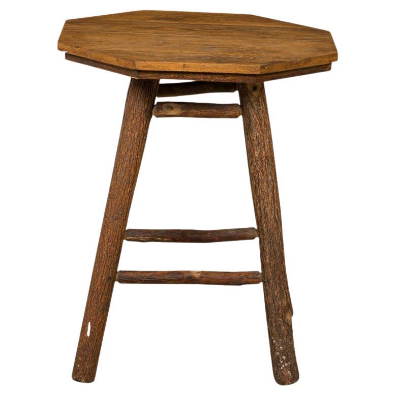 Rustic Old Hickory Side Table by Old Hickory Tannery, Oak Top, USA For Sale