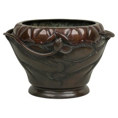 Japanese Bronze Jardiniere with Bamboo Relief, Antique, 19th Century