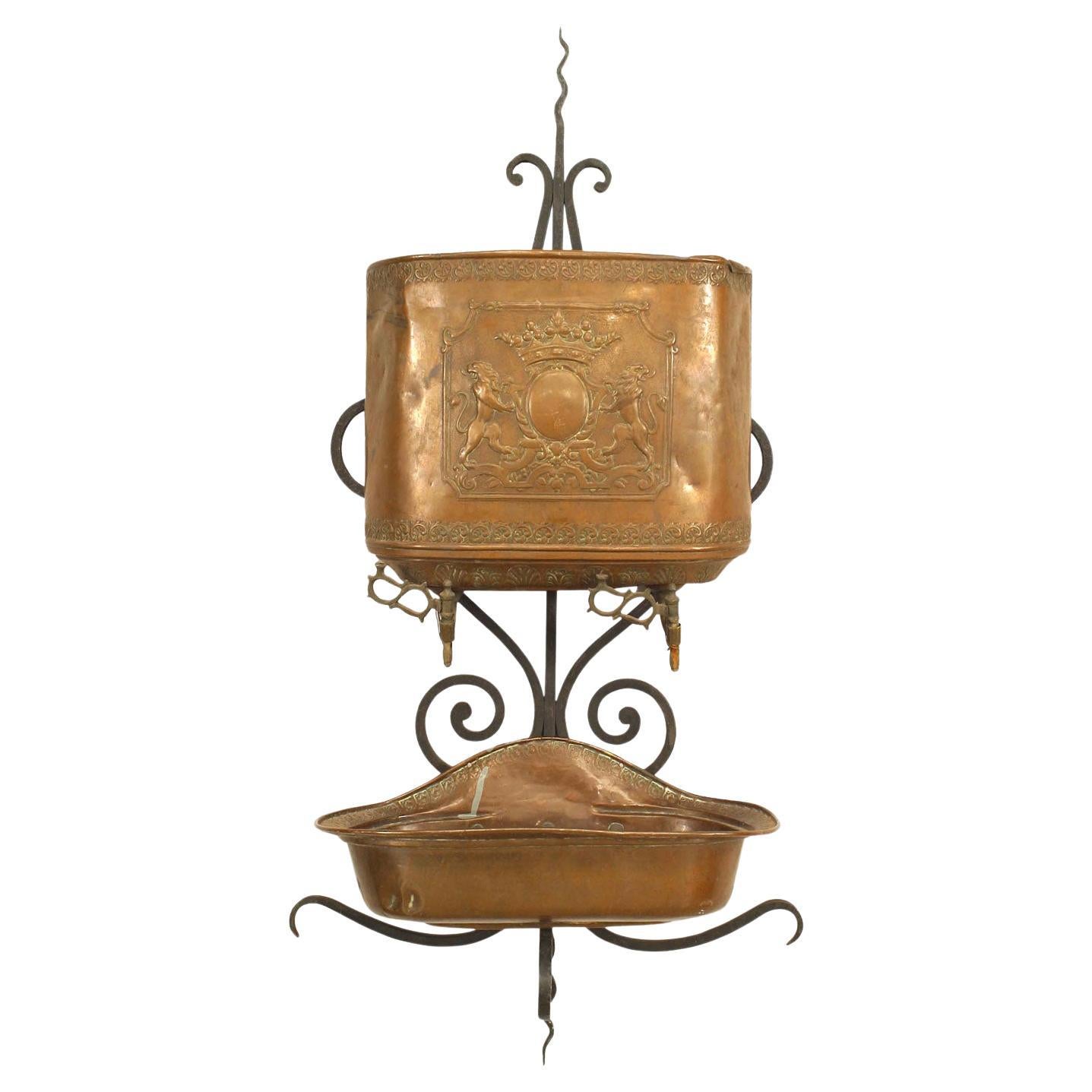 English Renaissance Copper Lavabo with Wrought Iron Bracket, UK For Sale