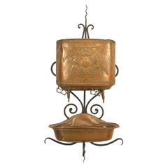 English Renaissance Copper Lavabo with Wrought Iron Bracket, UK
