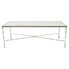Contemporary Coffee Table, Faux Bamboo Metal, White Marble Top, USA