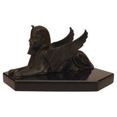 19th Century French Bronze Sphinx Sculpture on Black Marble Base