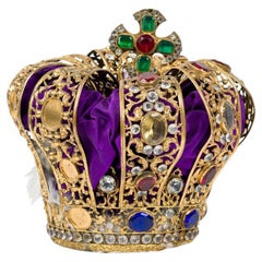 Antique Louis XIV Style French Gilt Filigree Crown with Purple Fabric