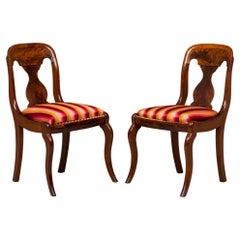 19th Century American Empire Side Chairs, Mahogany & Gold Upholstery
