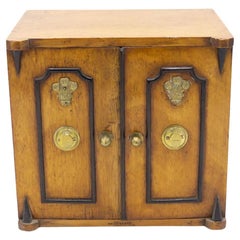 English Regency Pollard Oak Jewelry Cabinet, 19th Century, Brass Crest