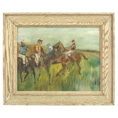 Mid-Century American Oil Painting of Jockeys on Horses, Signed
