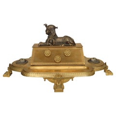 19th Century French Bronze Inkwell with Silver Egyptian Motifs
