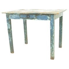 19th Century American Rustic Blue Drop Leaf Dining Table