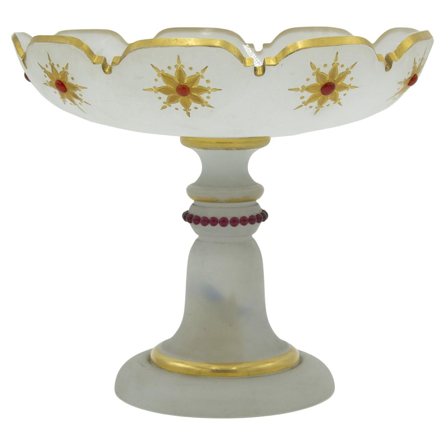 19th Century French Victorian Opaline Compote with Gilt Trim