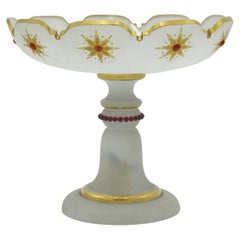 19th Century French Victorian Opaline Compote with Gilt Trim