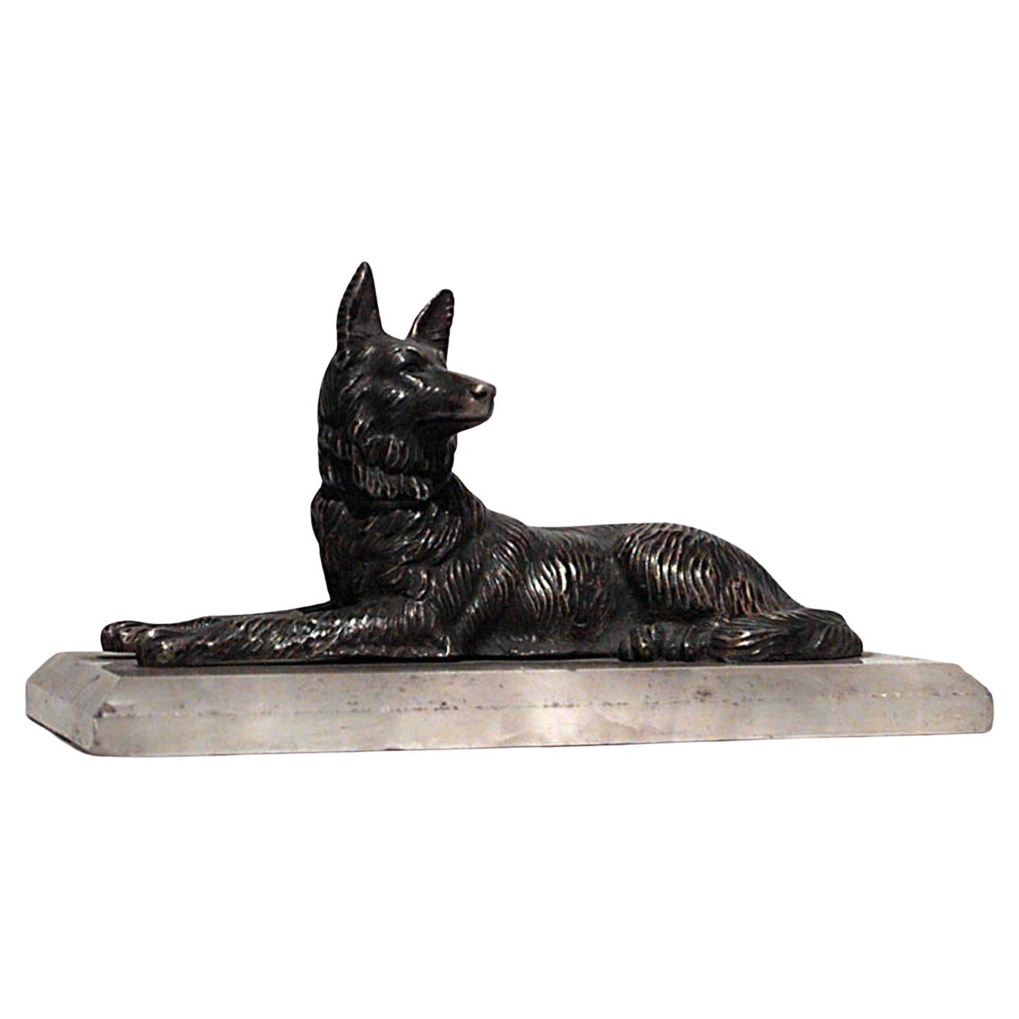 Art Deco Bronze Dog Sculpture by Chiparus with Onyx Base, Germany For Sale