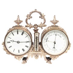 Französische Schreibtischuhr und Barometer aus Bronze im viktorianischen Stil aus dem 19. Jahrhundert