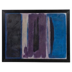 Framed Abstract Canvas Painting in Black, Blue, and Purple