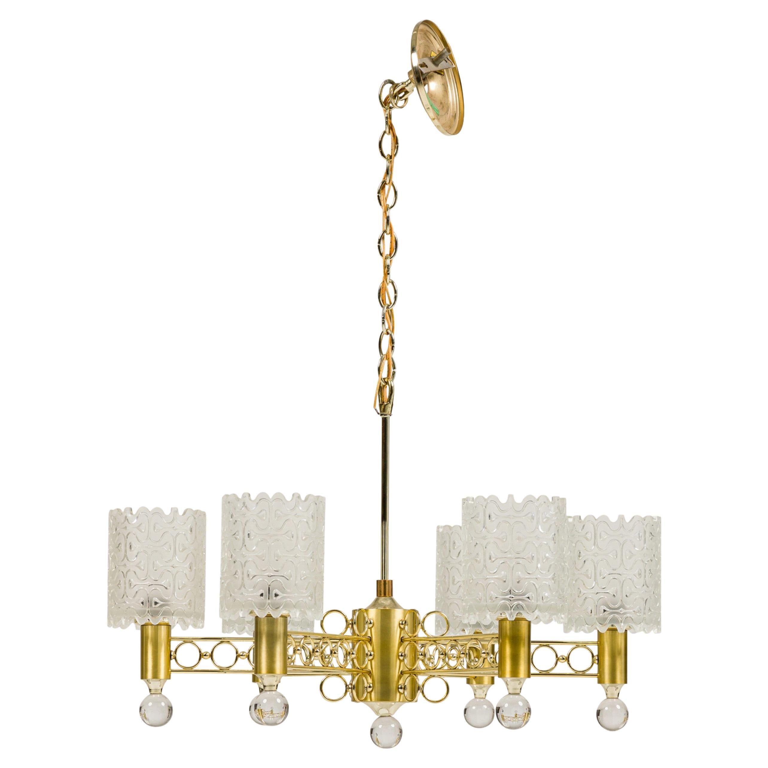 Lampadario a 6 bracci Schonbek in ottone e cristallo, stile Mid-Century Modern, USA in vendita