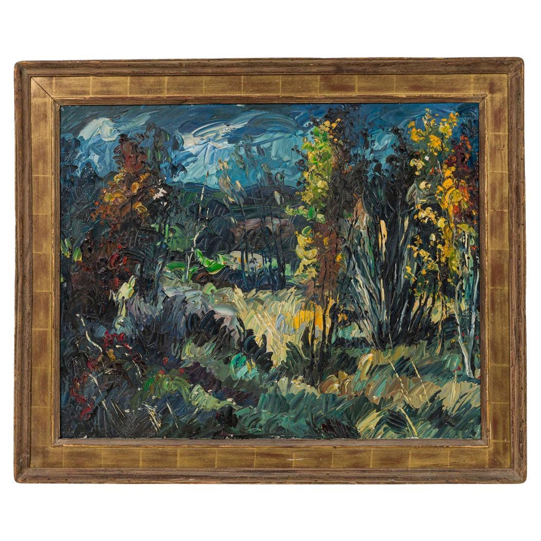"Mid-Century Modern Oil on Canvas Landscape, Titled Nightfall, France" For Sale