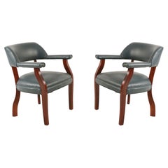 Mid-Century Georgian Style Blue Faux Leather Armchairs, UK, Pair